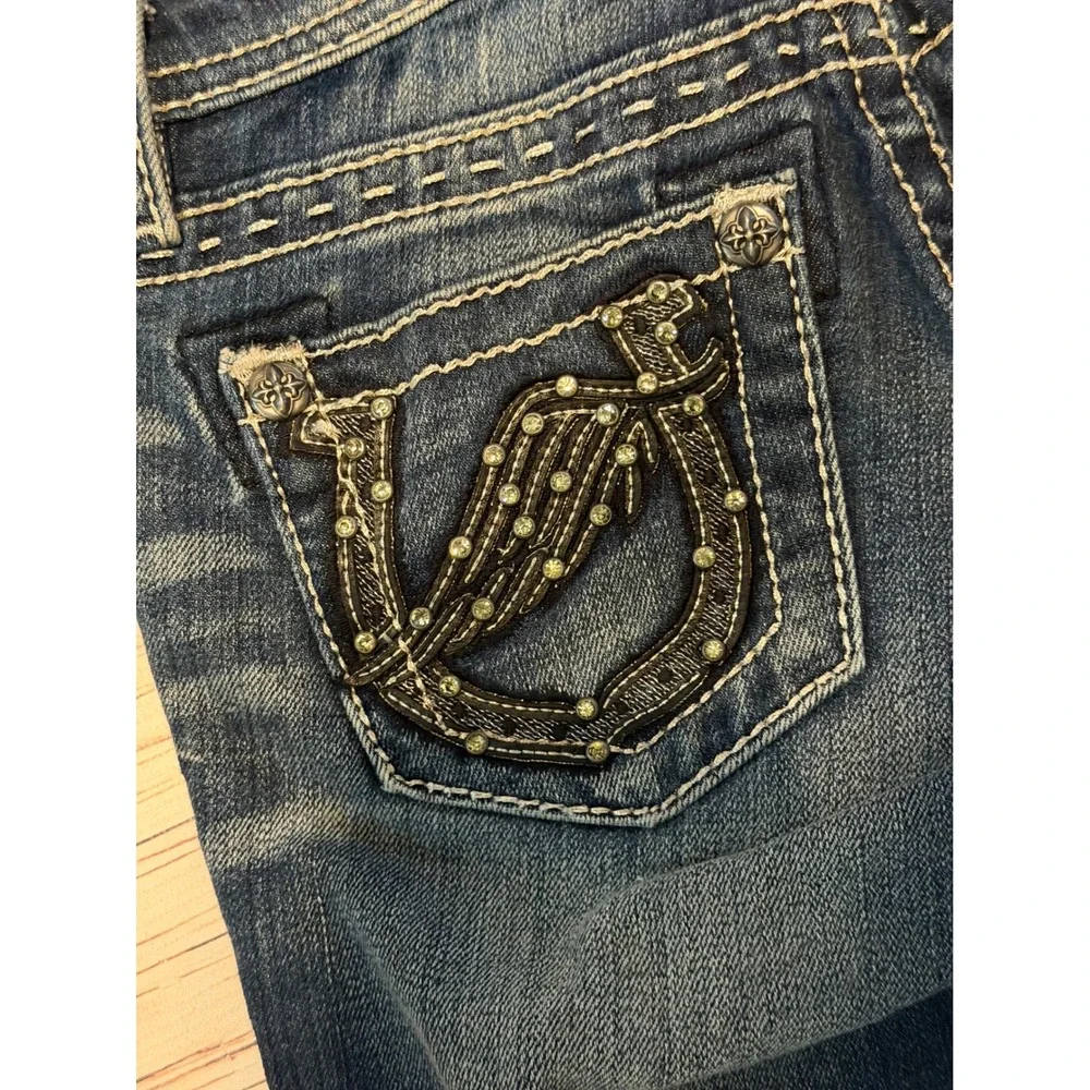 Miss Me Girls Dark Wash Denim Bermuda Shorts Embellished Pockets Size 8 JK7537B
